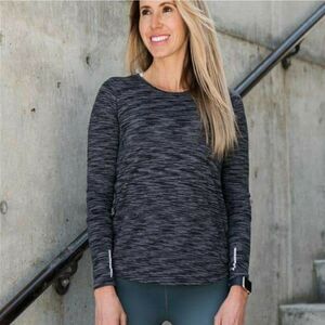 ZYIA Active Split Back Long Sleeve Top Heathered Black Size MEDIUM Activewear